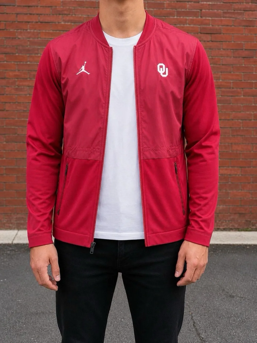 Nike Jordan BrandOklahomaSoonersOU Crimson Full ZipJacketBomberMen Size Large